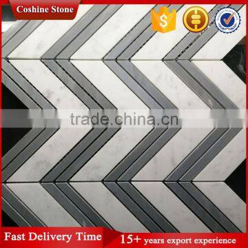 Popular Chevron shaped mixed color marble stone polished mosaic tiles