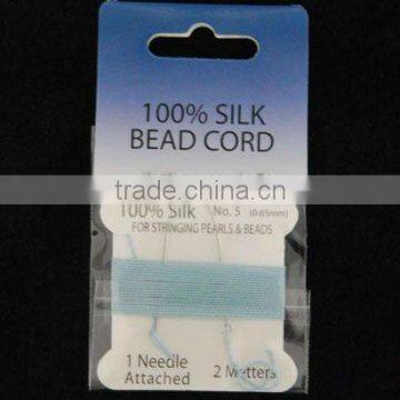 wholesale 0.7mm light blue 100% bead silk threading cord with needle attached