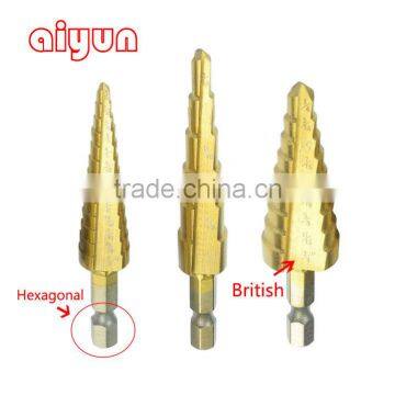 3pcs/set HSS Step Drill Bit Set British core drill bit Titanium Coated cone hole cutter hexagonal