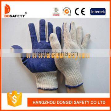 DDSAFETY 2017 7G Natural Cotton Polyester String Knitted Blue PVC Pigment Coated Safety Gloves