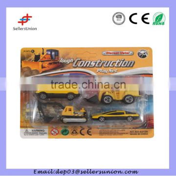 alloy 4pcs yellow construction toys car set