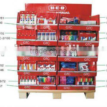 Supermarket multi-cells corrugated cardboard display pallet for Stationery