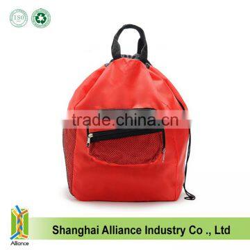 Promotion shopping 210D polyester drawstring bag with side mesh pocket