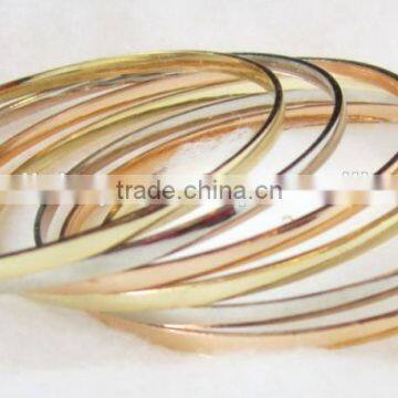 3 Tone Silver Rose Gold Yellow GOLD PLATED 7 Bangle Set SEMANARIO BANGLES 3 mm photo-3