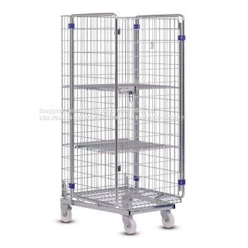 Steel Warehouse Cage Rolling Rack Logistics Trolley 500KG