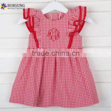 Latest children frocks designs kids ruffle sleeve embroidery red dress boutique girl clothing