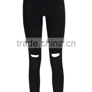 2016 Fashion Skinny Jeans Knee Ripped Denim Jeans for Ladies Wholesale photo-3