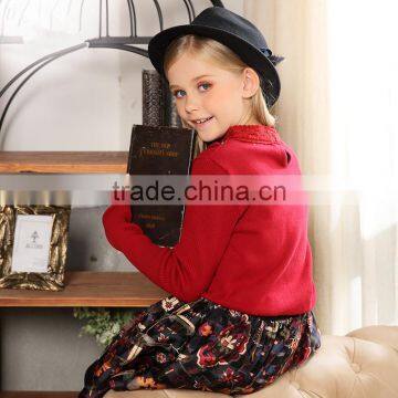 S32503W Hight Quality 100% Cotton Baby Girls Sweater Design Embroidery V-neck Kids Sweaters photo-2