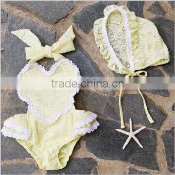 S66067A Baby Girls Love Heart Swimwear Lace One Piece Swimsuits photo-3