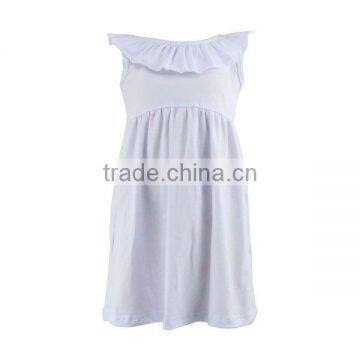 New fashionable boutique kids clothing solid white baby gown dress with flutter collar ruffle girl backless dress