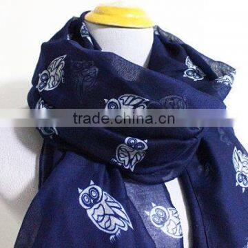 Navy Owl Infinity Scarf Chunky White Owl Scarf Gray and White Owl Print Infinity Scarf Loop Scarf photo-3
