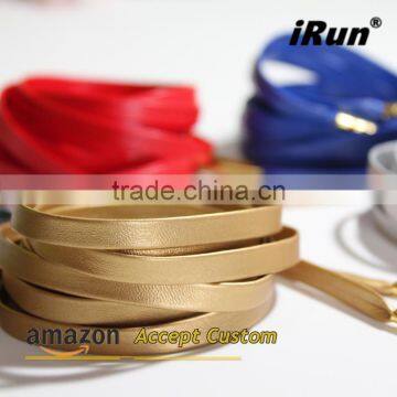 Official Faux Sheepskin Flat Shoelaces Luxury Goatskin Shoes Strings Gold/Silver Metal Tips PU Leather Laces for Martin Boots photo-2