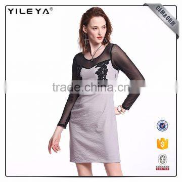 Odm Services Blending Transparent Collar Ladies Smart Casual Lace Dress photo-4