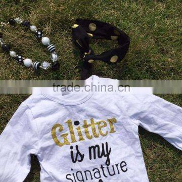 Baby Clothes Boutique Outfits Fall/winter Black Gold Dot Glitter Clothing Pant Long Sleeves Sets With Matching Headband Set photo-3