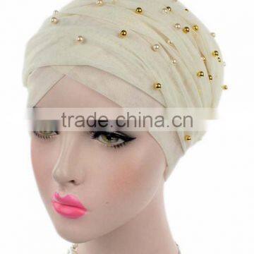 New Pearl Gypsophila Net Headdress Hooded Hat Long Tail Hat Hat Muslim Hat photo-3