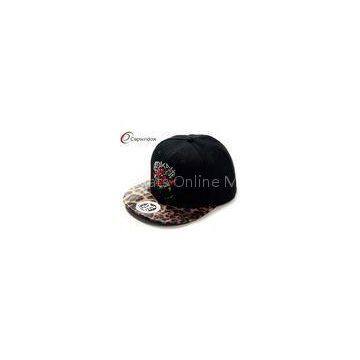 Ladies Leopard Flat Brim Baseball Cap Customized Strapback Hats For Winter