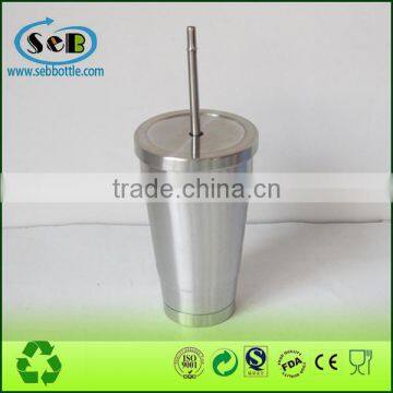 16oz Stainless Steel Tumbler With Straw Stainless Steel Coffee Mug photo-1
