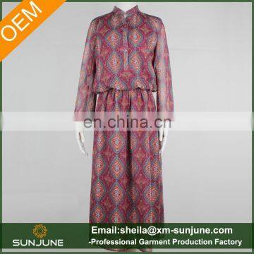 2015 new fashion style ladies print chiffon dress with button plachet