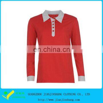 2015 Wholesale Fancy Fashion Woman's Long Sleeve Polo Shirt Yarn Dyed Polo T Shirt