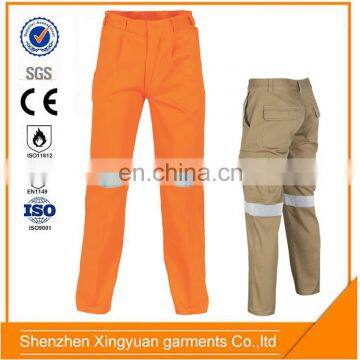 Mens cotton drill Fireproof reflective tape work pants / Trousers