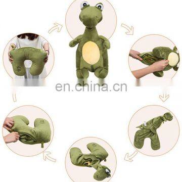 Convertible 2 in 1 Memory Foam Neck Pillow Custom Kids Stuffed Animal Soft Plush Dragon Dinosaur u Shape Travel Pillow photo-3