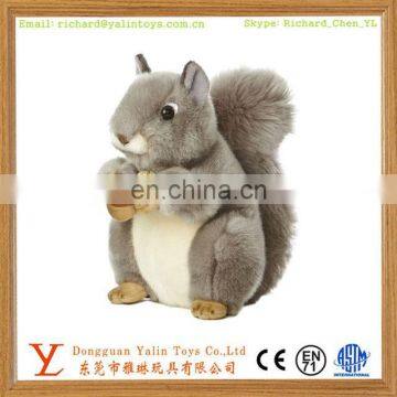 Most popular realistic plush stuffed cute animal toy soft grey squirrel with nut for kids