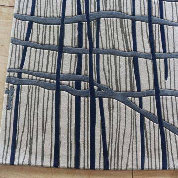 Navy Blue Rose Rugs Wool Hand Tufted Carpet Large Rugs For Living Room photo-4