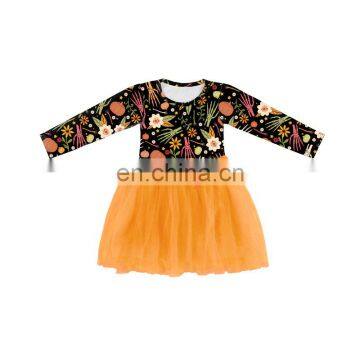 new arrival Halloween  skull pumpkin baby dress ruffled tulle  for girls popular long sleeve dress