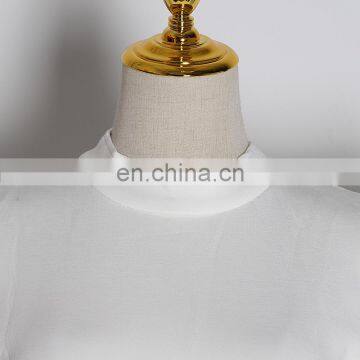 TWOTWINSTYLE O Neck Puff Sleeve Zipper Ruched White Women's Sweatshirts photo-5