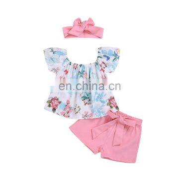 Baby Girl Clothing Sets Summer Kids Tops + Pink shorts + headband 3pcs Outfits Girl Boutique Set