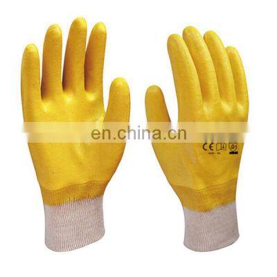 Light Weight Yellow Nitrile Glove Fully Dipped Gloves For Cotton Interlock