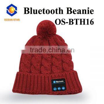 Fashion red bluetooth warm beanie hat with ball manufacture