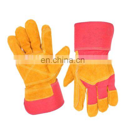 HANDLANDY Split Cowhide Leather Gloves winter work cotton back gloves rubberized safety cuff gloves