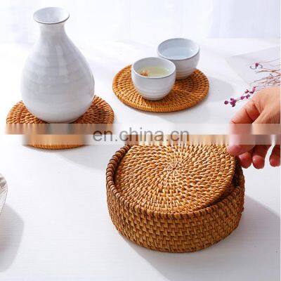 High Quality Woven Round Rattan Placemats For Dinning Table/Rattan Cup Coasters Dining Table Mat photo-2