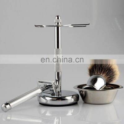 Kinghood Private Label Sliver Color Metal Double Edge Safety Razor Shaving Brush Set photo-2