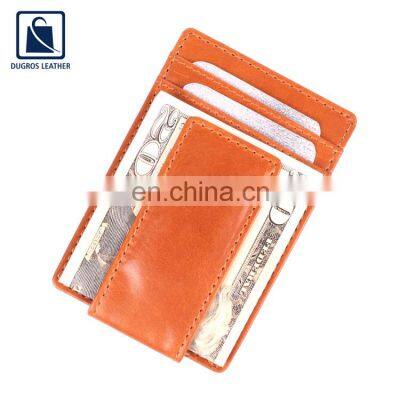 Leading Supplier of Magnet Closure Closure Type Fashion Style Polyester Lining Genuine Leather Money Clip Wallet for Men
