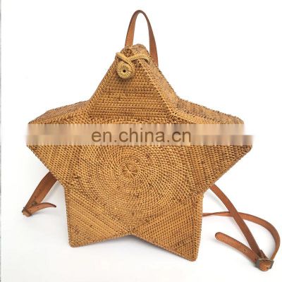 Star Rattan Backpack Straw Woven Boho Handbag Beach vacation Handmade bag