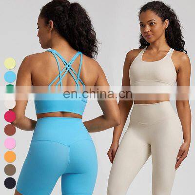 Custom Logo Wholesale Breathable Sexy Ladies Tops Running Workout Wear Gym Fitness Yoga Bra Women Cross Back Sports Bra