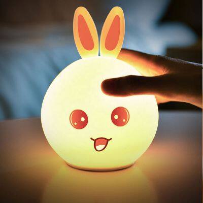 Touch Sensor Colorful Rabbit LED Night Light Remote Control USB Rechargeable Cartoon Silicone Bunny Lamp for Children Kids Baby photo-6