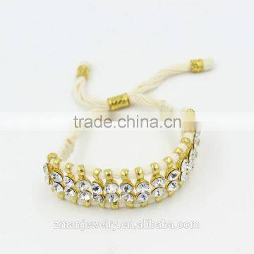 Gold Plated Rhinestone Adjustable Bracelet,Rope Weave Handmade Bracelet