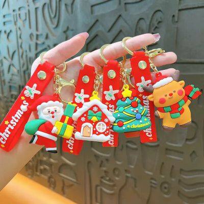 Wholesale 3D Pvc Christmas Claus Tree Cute Keychain Christmas Promotional Gift Metal Keyring Cartoon Elk Snowman Rubber Keychain