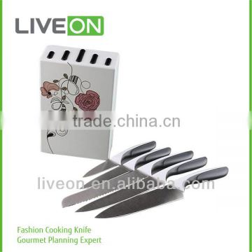 2014 Lifestyle LIVEON 5 pcs Titanium Knife Set with MDF Block