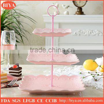 fashion 3 tier cake stand, wedding cake stand,ceramic square cake stand, cake plate with embossment