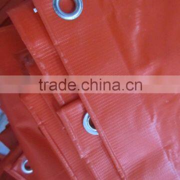 orange color 300gsm mesh 18*12 pvc coated fabric tarpaulin cover with edge welding and reinforced eyelet