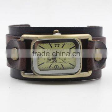 Wholesale Cheap Custom Logo Alloy Case Shape Genuine Leather Quartz Watch photo-2