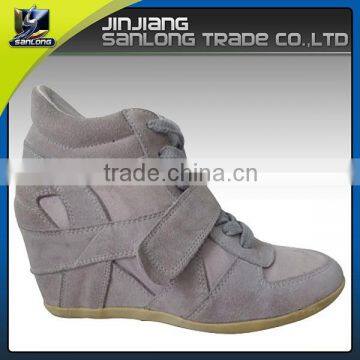 latest design custom branded suede leather hidden wedge shoes