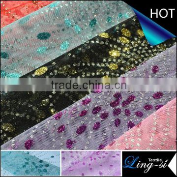 Polyester Glimmer Tulle Fabric with Floral Metallic DSN507