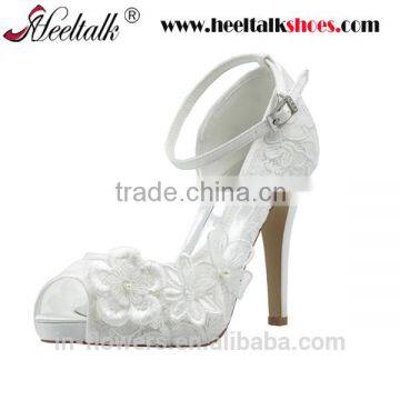 OEM ODM high quality pure white beautiful lace wedding shoes