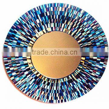 Round Luxurious MDF Mosaic Bathroom Radiation Fantasy Blue Glass Wall Mirror