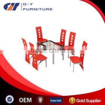 Tempered Glass Dining Table with 6 Red Dining Chairs